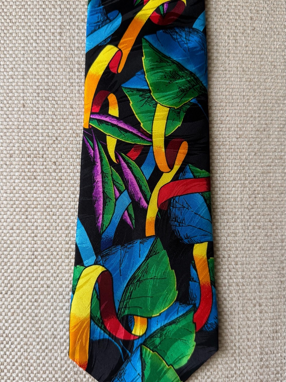 Rush Limbaugh- Multicolor Leaf Pattern Silk Tie - Black Background